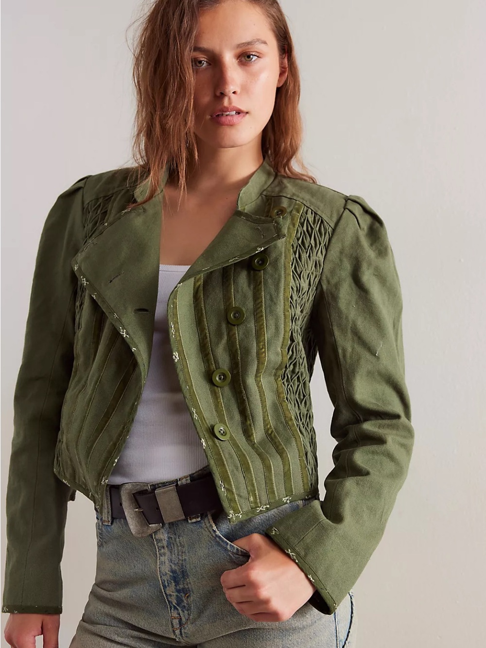 Free People Military-Inspired Olive Green Jacket